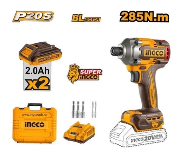 INGCO Винтоверт аккумуляторный импульсный 20W Li-Ion 2 Ач 2шт/ 285 Нм