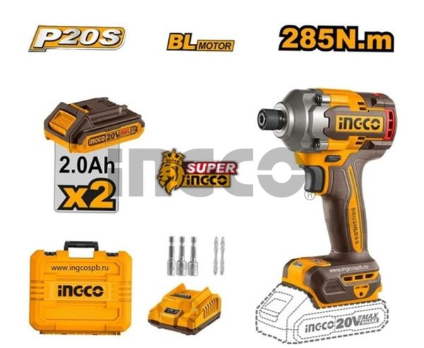 INGCO Винтоверт аккумуляторный импульсный 20W Li-Ion 2 Ач 2шт/ 285 Нм
