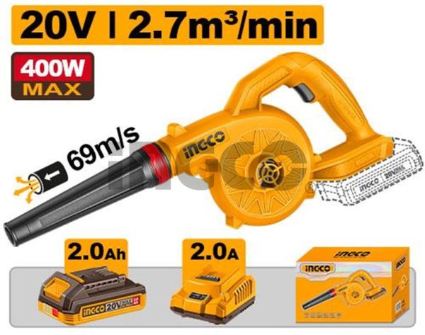 INGCO Воздуходувка аккумуляторная Li-Ion 20W 2 Ач 1 шт