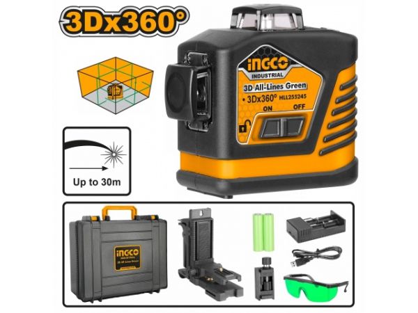 INGCO Уровень лазерный 3D  30м GREEN INDUSTRIAL