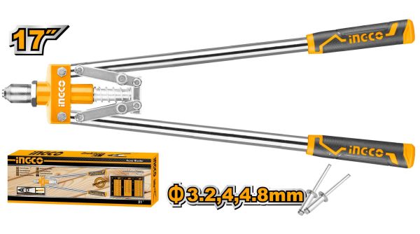 INGCO Заклепочник 420 мм/ Применимые заклёпки: 3.2, 4, 4.8 мм