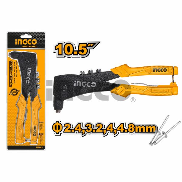 INGCO Зaклeпoчник INDUSTRIAL 260 мм/ Применимые заклёпки: 2.4, 3.2, 4, 4.8 мм