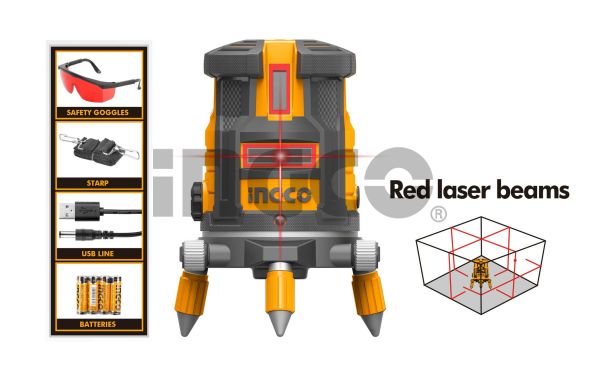 INGCO Нивелир лазерный INDUSTRIAL 30 м RED/ Количество лучей  5 шт/ Тип лазера 650 нм
