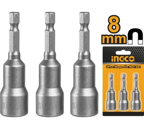 INGCO Набор бит с торцевой магнитной головкой 1/4" 8х65 мм 3 шт