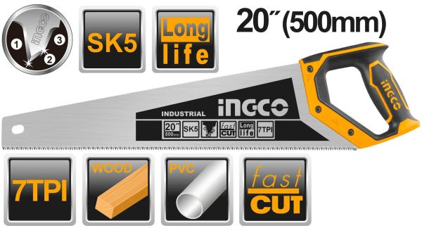 INGCO Ножовка по дереву INDUSTRIAL 500мм SK5 7TPI