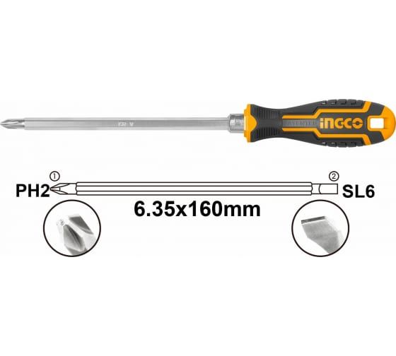 INGCO Отверткa двухсторонняя 2 в 1 PH2+SL6