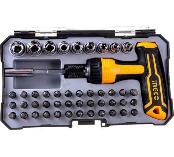 INGCO Отвертка реверсивная Т-образная с набором бит 47 шт INDUSTRIAL