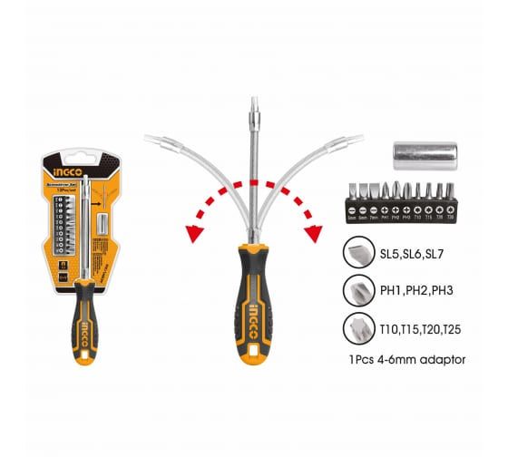 INGCO Отвертка гибкая с битами 12 шт
