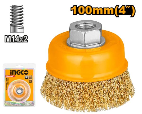 INGCO Щетка-крацовка с гайкой 100х0.3х30 мм/ М14