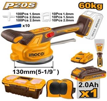 INGCO Машина аккумуляторная вибрационная для плитки 20W Li-ion/ Ø присоски 130мм/ 1x2 Ач