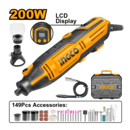 INGCO Гравер электрический 200 Вт с набором аксессуаров 149 шт.