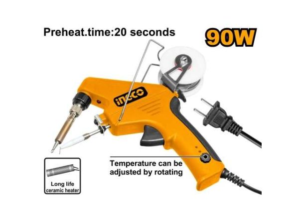 INGCO Пистолет паяльный с устройством подачи припоя электрический 90W INDUSTRIAL