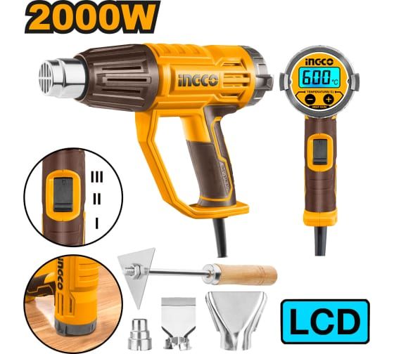 INGCO Фен технический INDUSTRIAL 2000Вт 50-600°C/ ЖК-дисплей