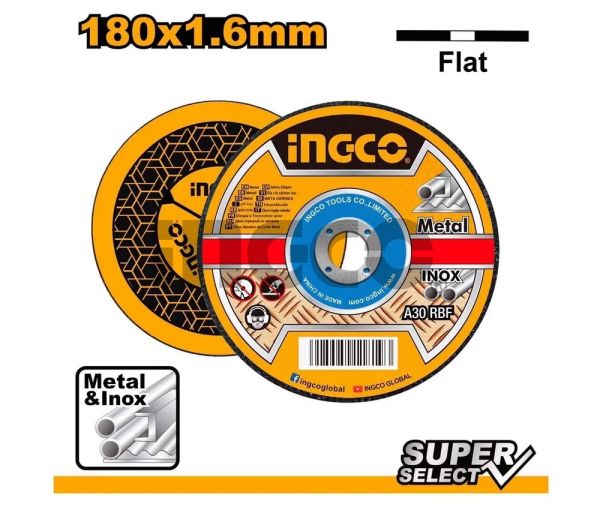INGCO Диск отрезной по металлу и INOX 180x1.6x22.2 прямой