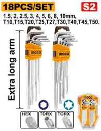 INGCO Набор шестигранников INDUSTRIAL Torx и HEX 18 шт