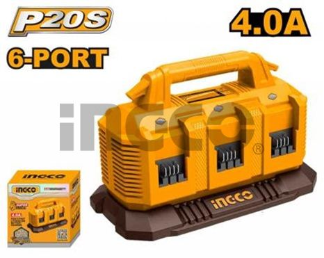 INGCO Устройство зарядное быстрое INDUSTRIAL 20W Li-Ion 4Aч 6 портовое